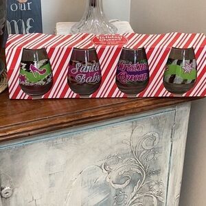 Holiday Cheers set of four fun stemless wine glasses